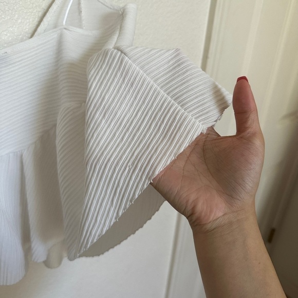 Zara Trafaluc Babydoll Shirt Spaghetti straps peplum cami ribbed white crop top - Picture 6 of 7